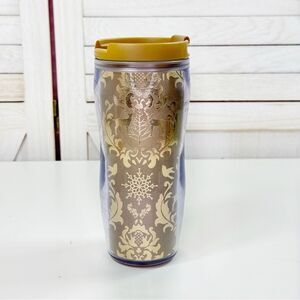 Starbucks 2008 Winter Holiday Gold Foil Reindeer‎ Acrylic Travel Tumbler 12oz